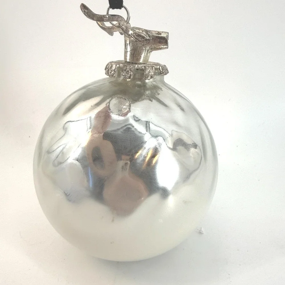 Mercury Glass Ornament Silver‎ Stag Deer Head Hammered Bauble